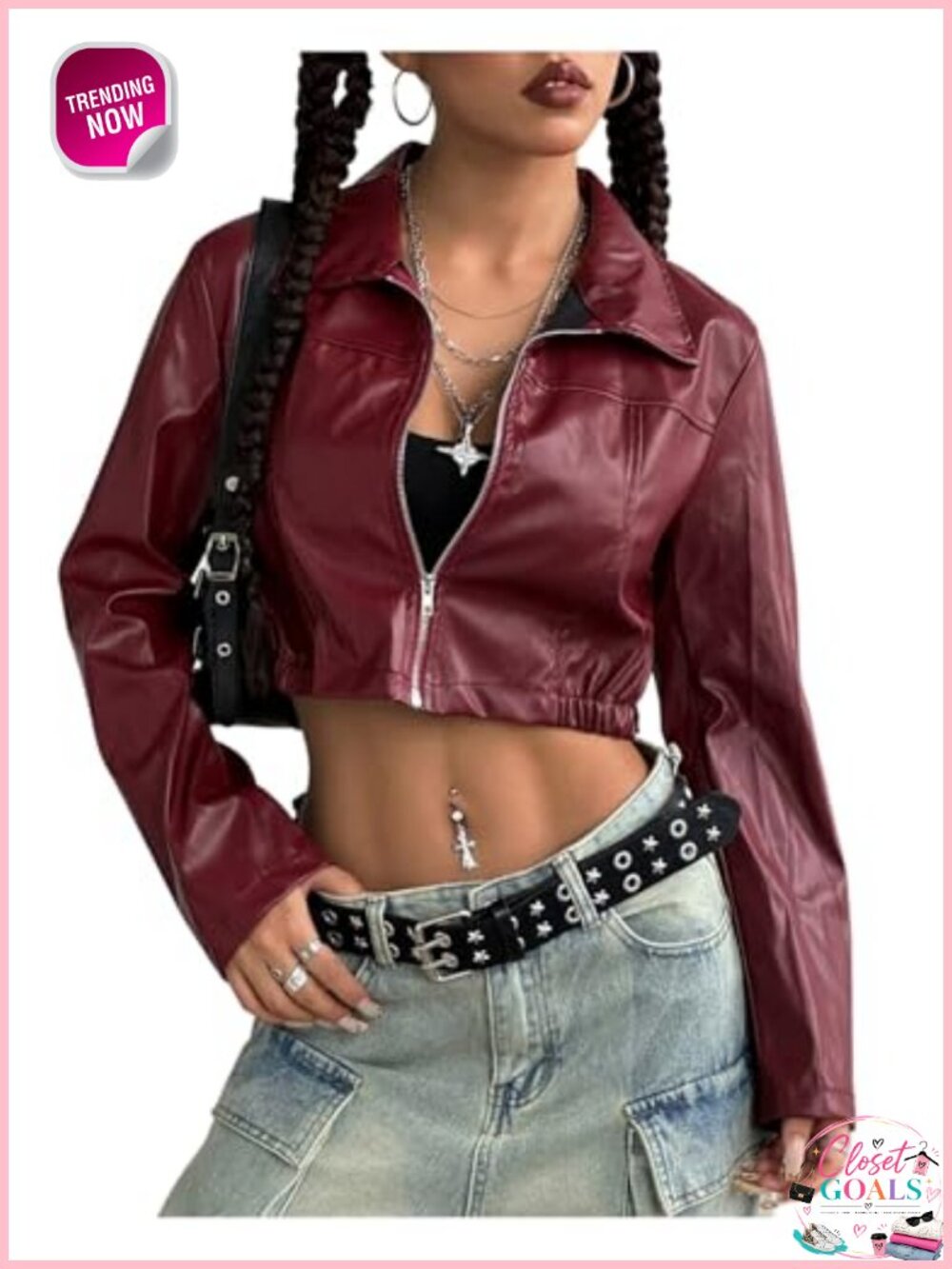 Faux Leather Cropped Moto Bomber Jacket Zip Up Long Sleeve